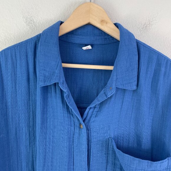NEW Old Navy Womens Plus 3X Blue Button Up Shirt Cotton Gauzy Relaxed Fit Top - Picture 8 of 10